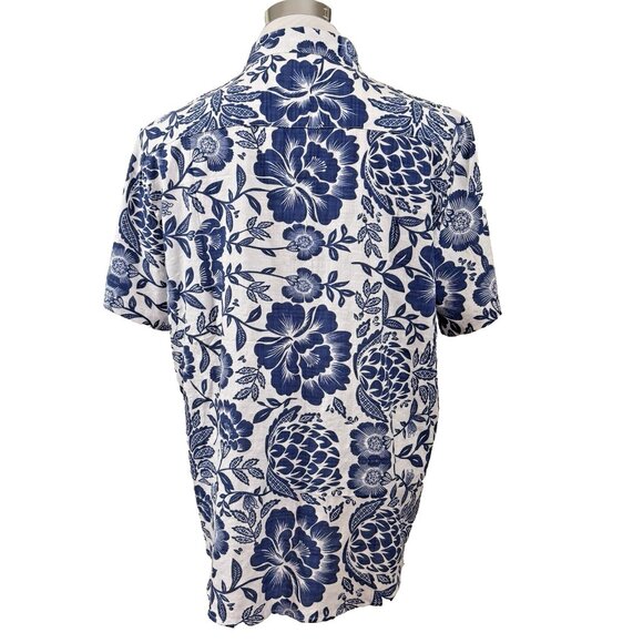 VatPave Hawaiian Aloha Shirt Men's  L Blue Short Sleeve Button Up Vacation - Picture 4 of 6
